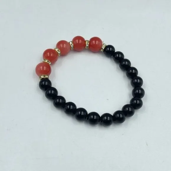 Women Bead Bracelet Elastic Black And Red - Picture 2 of 8